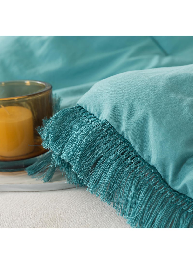Andency Andency Aqua Tassel Comforter Set Full(79x90Inch)  3 Pieces(1 Boho Comforter  2 Pillowcases) Farmhouse Shabby Chic Comforter Set  Soft Microfiber Lightweight Fringe Bedding Comforter Set  - Image 5