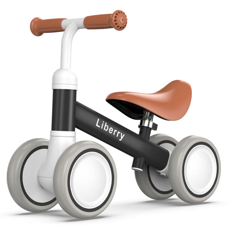 Liberry Baby Balance Bike for 1 Year Old Boys 4 Wheels Toddler Balance Bike with Adjustable Seat 1224 Months Infants First Birthday Gift Black