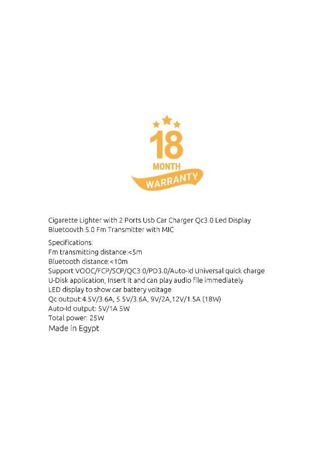 sia Car charger Bluetooth 5.0 FM Transmitter  18W Black with 2 USB ports QC3.0 /LED Display/USB drive /MC/BT/mic - Image 2