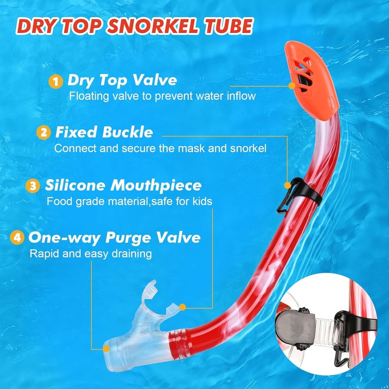 KUYOU Kids Snorkel Set, Children Anti-Fog Diving Mask Swimming Goggles Dry Top Snorkel Equipment Snorkeling Packages Swimming Gear for Youth Boys Girls Age 5-10 - Image 3