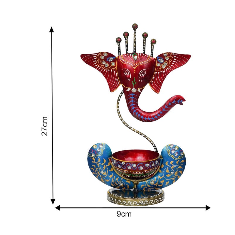 JAIPUR ACE Iron Metal Lord Ganesha Tealight or Candle Holder Stand Idol Showpiece Perfect for Pooja Room and Table Decor Home Decoration and Corporate Gift Items 11 Inches Red and Blue - Image 2