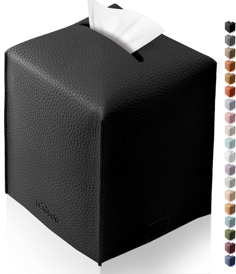 Tclouda Tissue Box Cover, , Modern PU Leather Square Tissue Box Holder for Creative Decorative, Ideal for Bathrooms/Office/Car/Nightstand/Outdoor Tent/Dining Table, 5"X5"X5", Single Black - Image 1