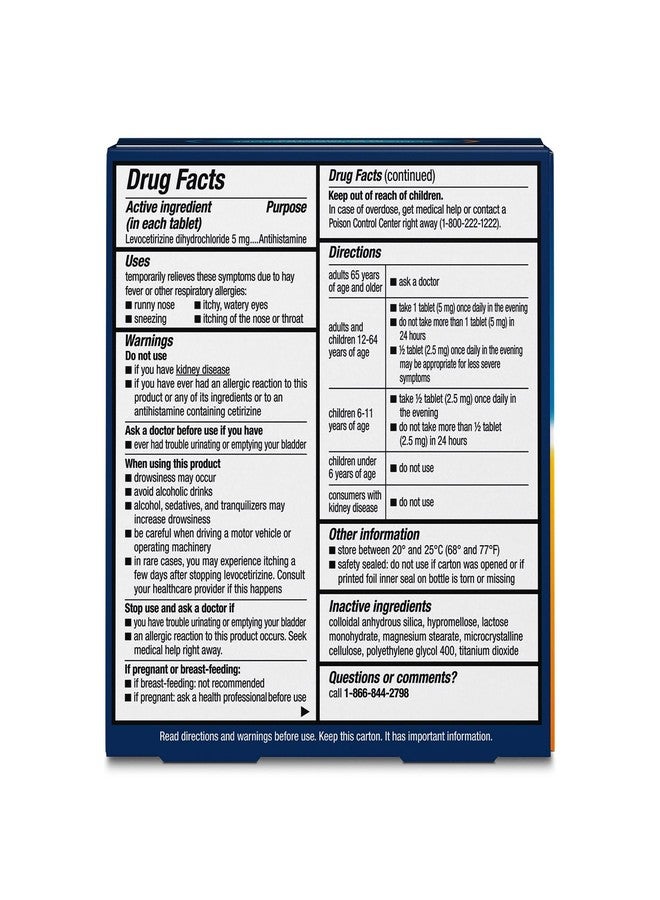 Xyzal 24 Hour Allergy Relief Medicine, Original Prescription Strength Antihistamine, Levocetirizine Dihydrochloride Tablets, 5 mg, 40 Count - Image 2