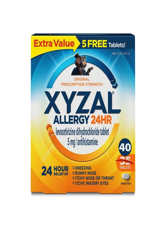 Xyzal 24 Hour Allergy Relief Medicine, Original Prescription Strength Antihistamine, Levocetirizine Dihydrochloride Tablets, 5 mg, 40 Count - Image 1
