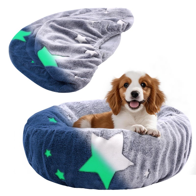 Hoopttay Glow in The Dark Dog Bed Cover - Replacement Washable Protector with Gray Star Pattern & Elastic Edges for Small & Medium Beds, 20" x 9.8" - Image 1