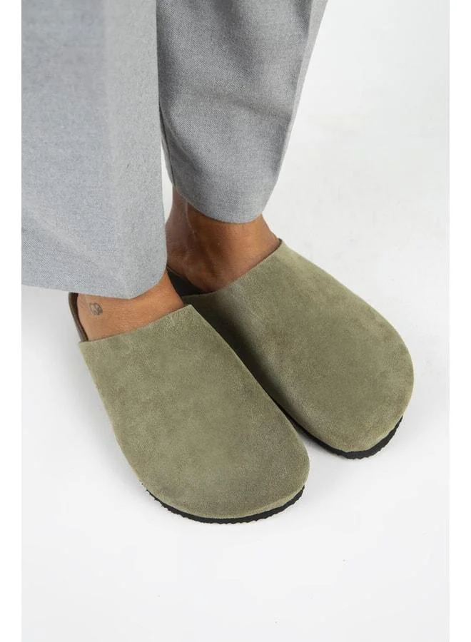 Manijero  Ruzqahi Women's Genuine Leather Flat Sole Khaki Slipper. for Women | Best Price UAE