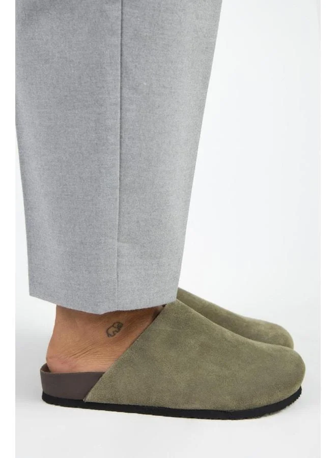 Ruzqahi Women's Genuine Leather Flat Sole Khaki Slipper.