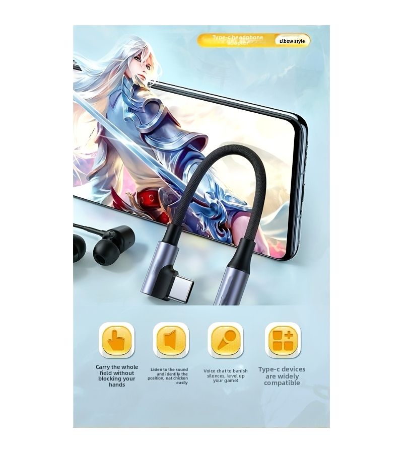 Game Audio Adapter Type C To 3 5 Mm Converter For Headphones Charging Music And Calls Grey 4 72 Inch - Image 4