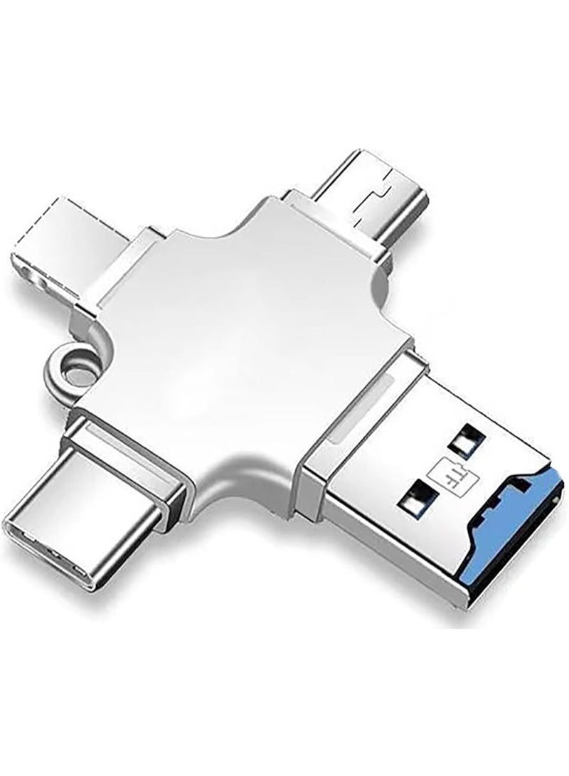 او تي جي معدني متعددة الوظائف قارئ بطاقة المحمول TF(MICRO SD) (4 في1) يدعم منفذ Type-c و IPH و Micro usb - Image 1