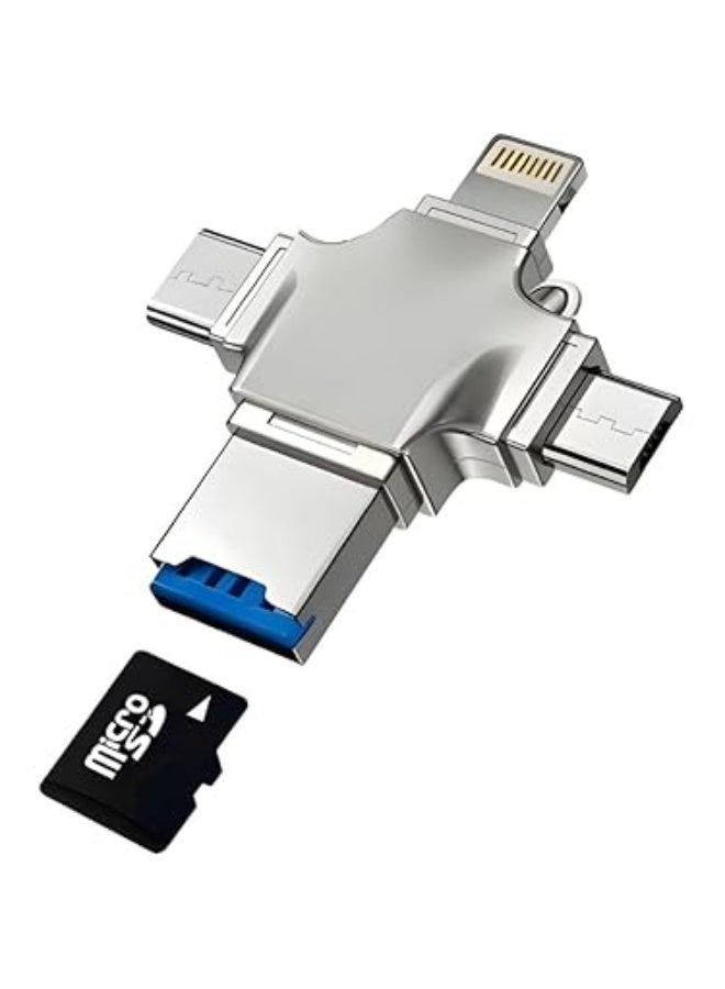 او تي جي معدني متعددة الوظائف قارئ بطاقة المحمول TF(MICRO SD) (4 في1) يدعم منفذ Type-c و IPH و Micro usb - Image 2