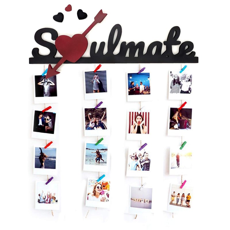 Decorcreed Soulmate Hanging Photo Display Picture Frame Collage Picture Display Organizer with Wood Clips for Wall Decor Hanging Photos Prints and Artwork - Image 1