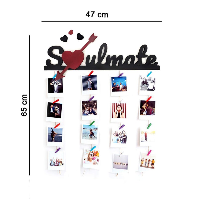 Decorcreed Soulmate Hanging Photo Display Picture Frame Collage Picture Display Organizer with Wood Clips for Wall Decor Hanging Photos Prints and Artwork - Image 2