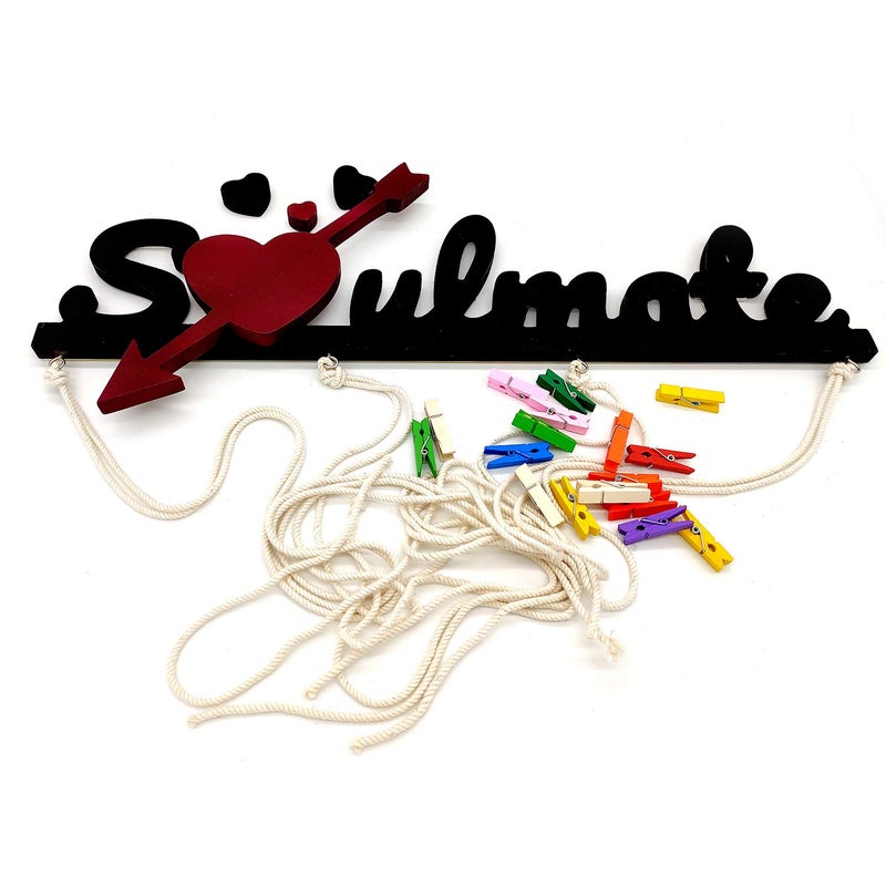 Decorcreed Soulmate Hanging Photo Display Picture Frame Collage Picture Display Organizer with Wood Clips for Wall Decor Hanging Photos Prints and Artwork - Image 4
