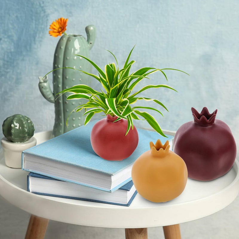 Woration Creative Ceramic Vase Pomegranate Design Home Office Table Red Decoration Crafts Bathroom Party Dinning Stoneware Craft for Grow Plant Insert Artificial Florals - Image 2