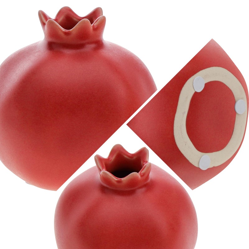 Woration Creative Ceramic Vase Pomegranate Design Home Office Table Red Decoration Crafts Bathroom Party Dinning Stoneware Craft for Grow Plant Insert Artificial Florals - Image 4