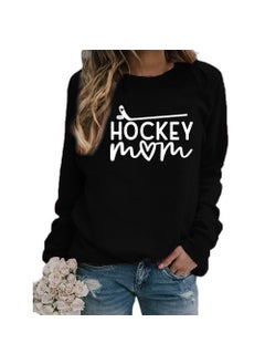 Hockey Mom Printed Crewneck Sweatshirt Oversized Black (white font)