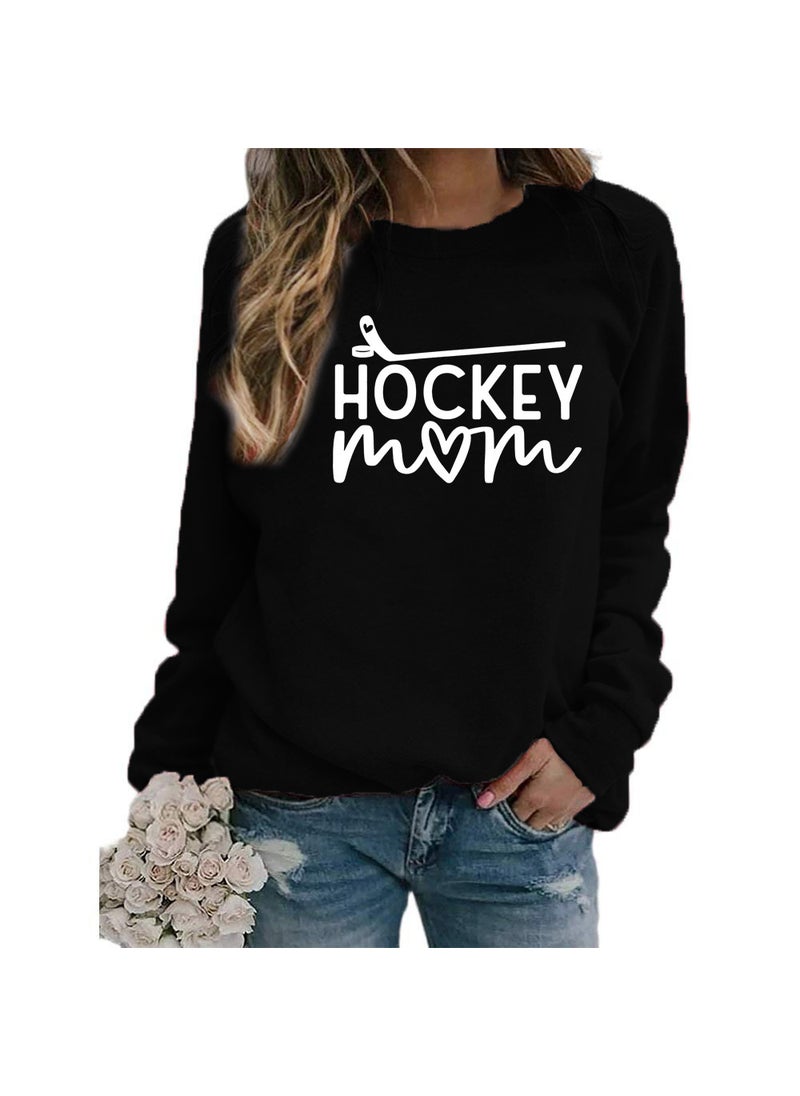 Generic - Hockey Mom Printed Crewneck Sweatshirt Oversized Black (white font) - Image 1