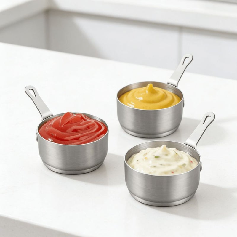 3 Pieces 304 Stainless Steel Saucepan Rustproof Nonstick Interior With Hanging Handle Silvery - Image 1