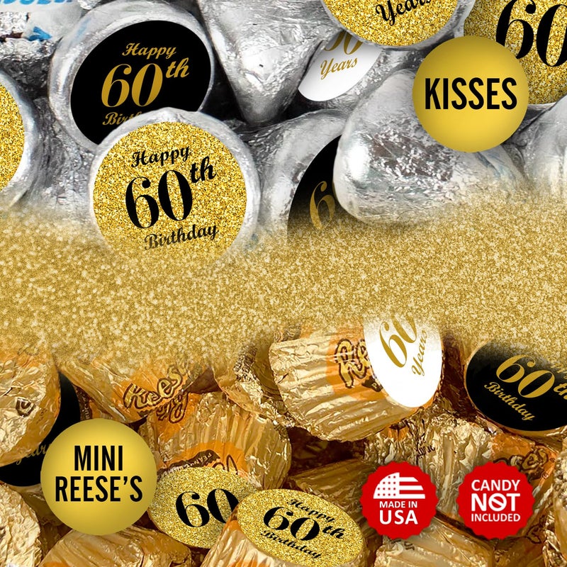 RokAPary 60th Birthday Kisses Stickers, (Set of 324) Chocolate Drops Labels for 60th Birthday, Party Favors Decor for Hershey's Kisses. Made in USA, 9 Designs (36 Stickers of Each) - Image 4