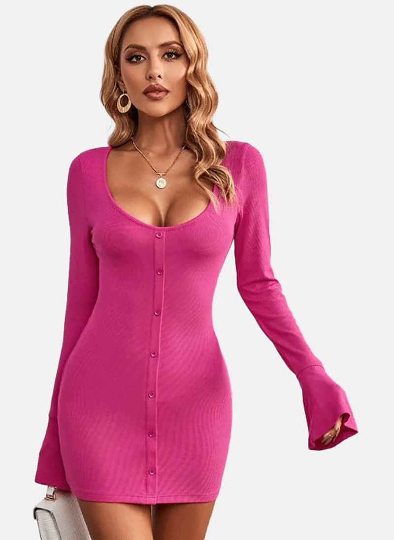 YUNIQEE Ribbed Button-Up Dress