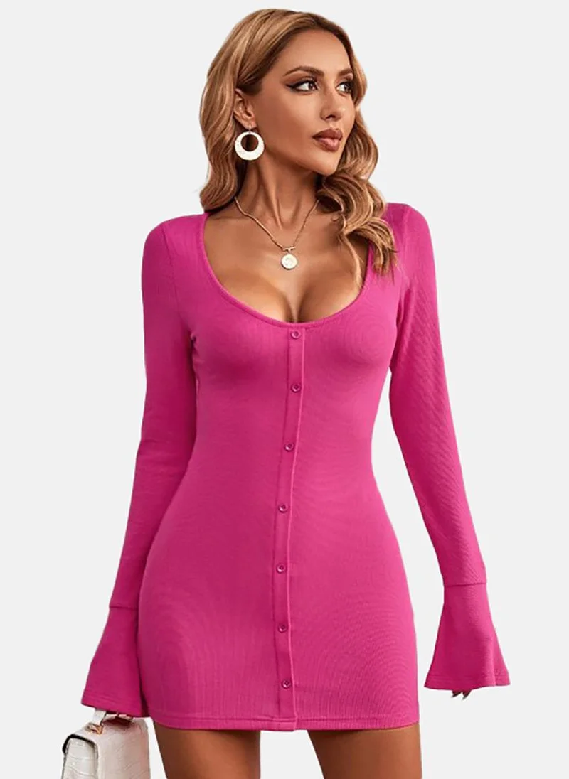 YUNIQEE Ribbed Button-Up Dress