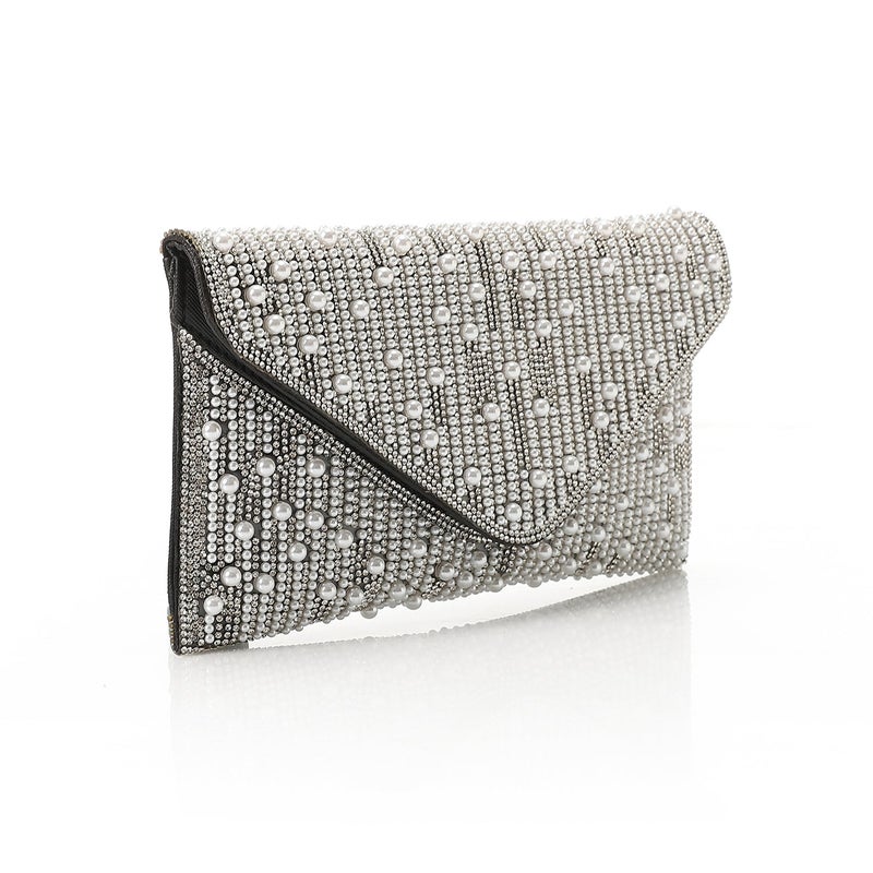 Mr.joe Beaded Pearl Envelope Clutch - Dark Silver - Image 2