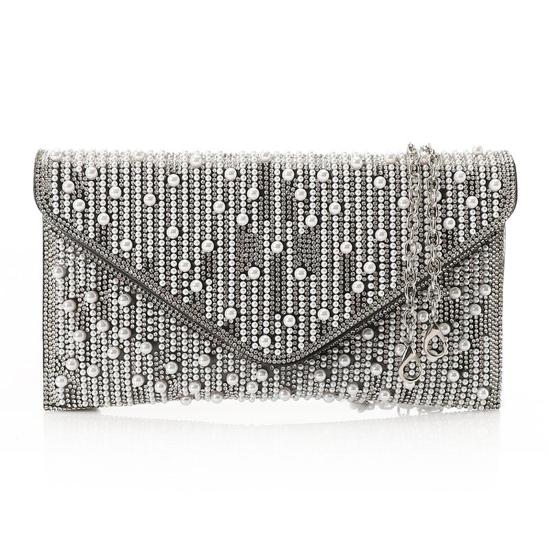 Mr.joe Beaded Pearl Envelope Clutch - Dark Silver - Image 1