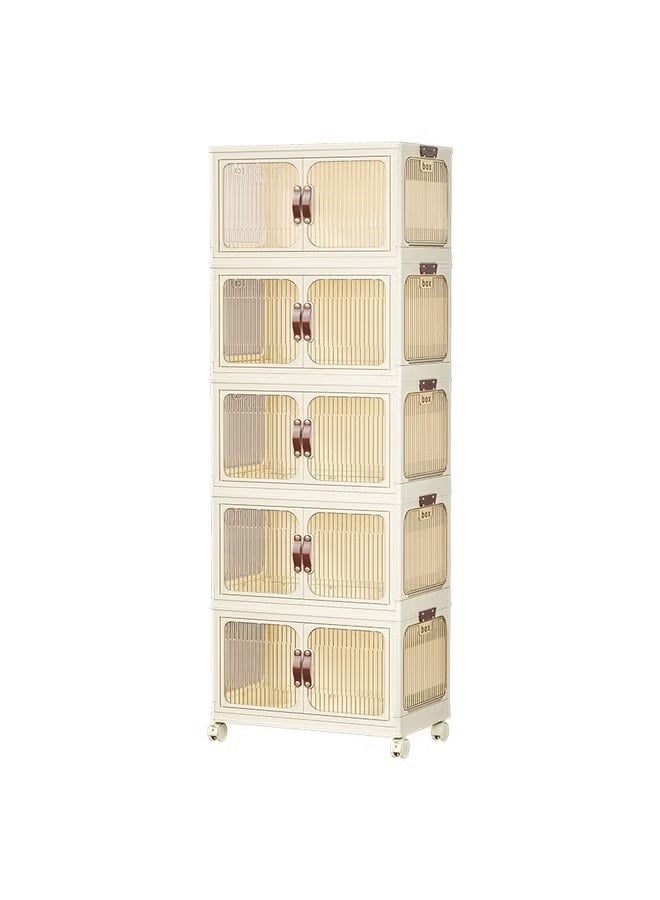 خزانة تخزين بلاستيكية متعددة الطبقات بأبواب مزدوجة، خزانة تنظيم من 5 طبقات، وحدة خزانة ملابس موفرة للمساحة للمنزل والمكتب (53 × 32 × 144 سم) - Image 2