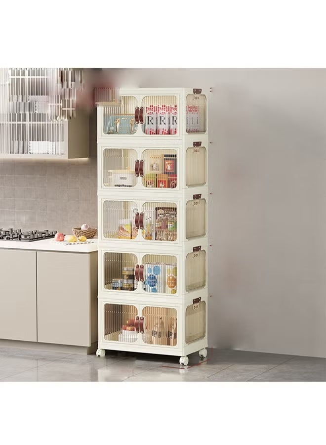 خزانة تخزين بلاستيكية متعددة الطبقات بأبواب مزدوجة، خزانة تنظيم من 5 طبقات، وحدة خزانة ملابس موفرة للمساحة للمنزل والمكتب (53 × 32 × 144 سم) - Image 3