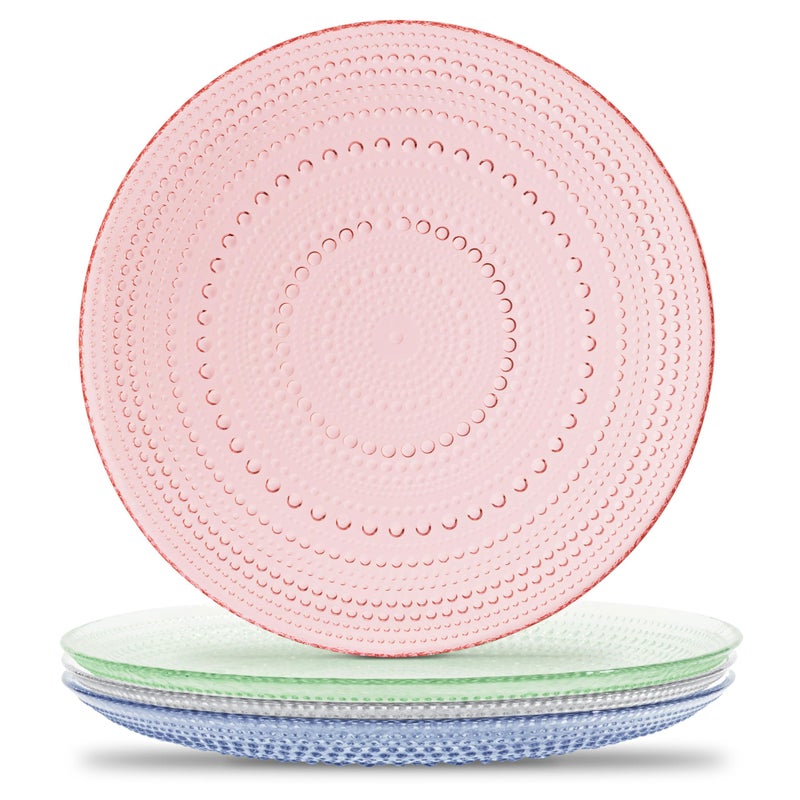 Yungala Multi-Colored Summer Vintage Hobnail Glass Plates â€“ Set of 4 â€“ Vibrant Glass Dinner Plates for Elegant Table Settings - Image 1