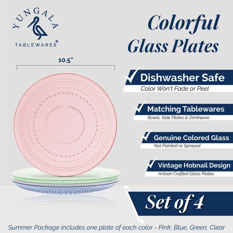 Yungala Multi-Colored Summer Vintage Hobnail Glass Plates â€“ Set of 4 â€“ Vibrant Glass Dinner Plates for Elegant Table Settings - Image 2