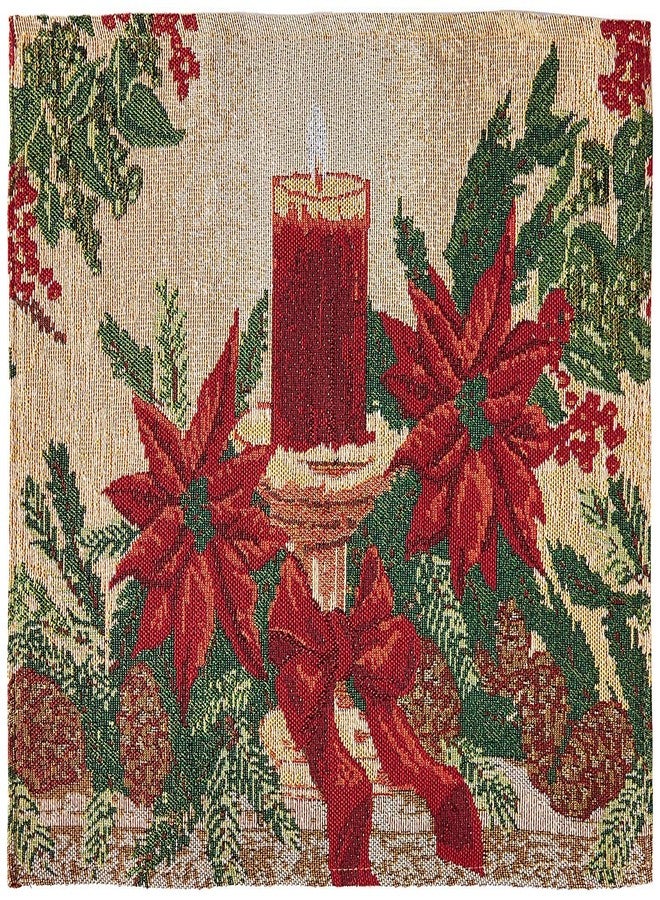 Violet Linen Decorative Christmas Poinsettias Candles Design Tapestry 13" X 19" Placemats - Set of 4 - Image 4