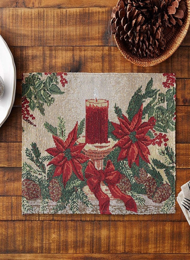 Violet Linen Decorative Christmas Poinsettias Candles Design Tapestry 13" X 19" Placemats - Set of 4 - Image 3