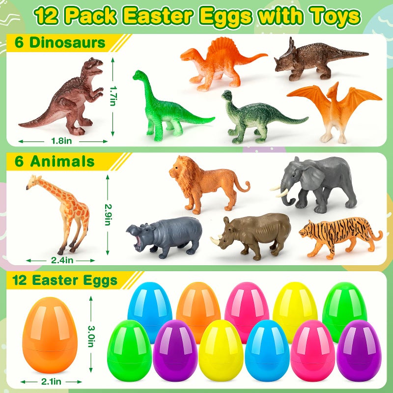 IJIGU 12 Pack Prefilled Easter Eggs with Dinosaur & Animal Figures for Easter Egg Hunt, Easter Eggs Filled for Kids,Basket Stuffers Filler and Classroom Prize Supplies, Party Favors - Image 2