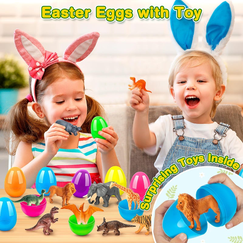 IJIGU 12 Pack Prefilled Easter Eggs with Dinosaur & Animal Figures for Easter Egg Hunt, Easter Eggs Filled for Kids,Basket Stuffers Filler and Classroom Prize Supplies, Party Favors - Image 4