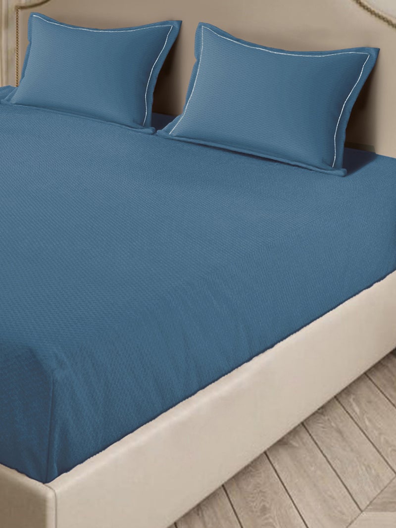 MULBERRY LIVING 100% Cotton 3 pc set -Micro checks- fitted bedsheet 180x200x30cms / 2 pillowcover 50x75 cms - Mineral Blue - Image 5
