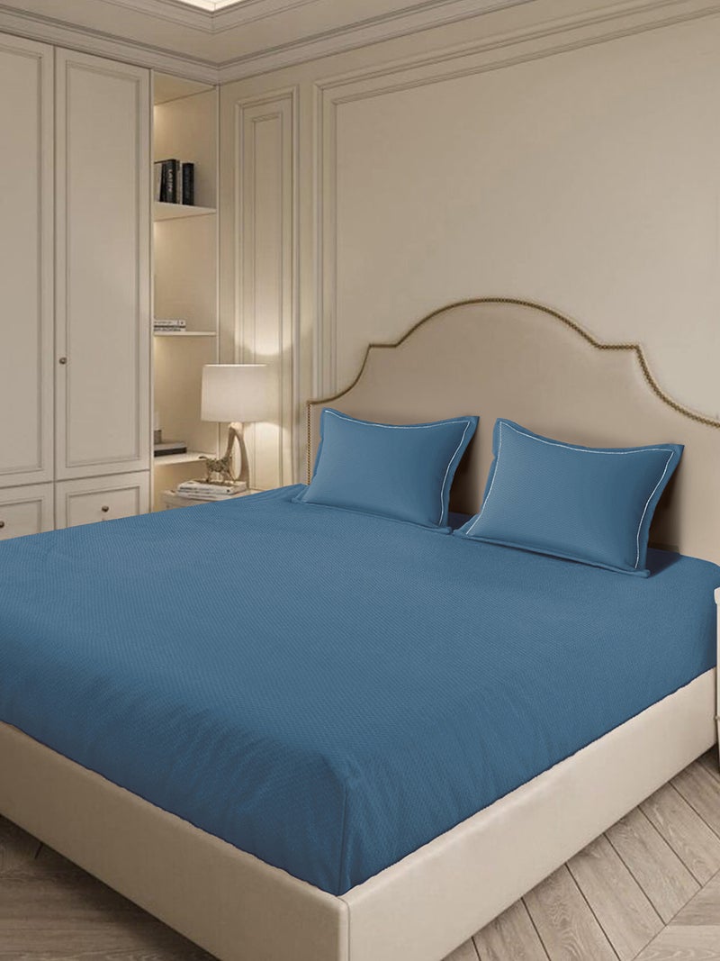MULBERRY LIVING 100% Cotton 3 pc set -Micro checks- fitted bedsheet 180x200x30cms / 2 pillowcover 50x75 cms - Mineral Blue - Image 4