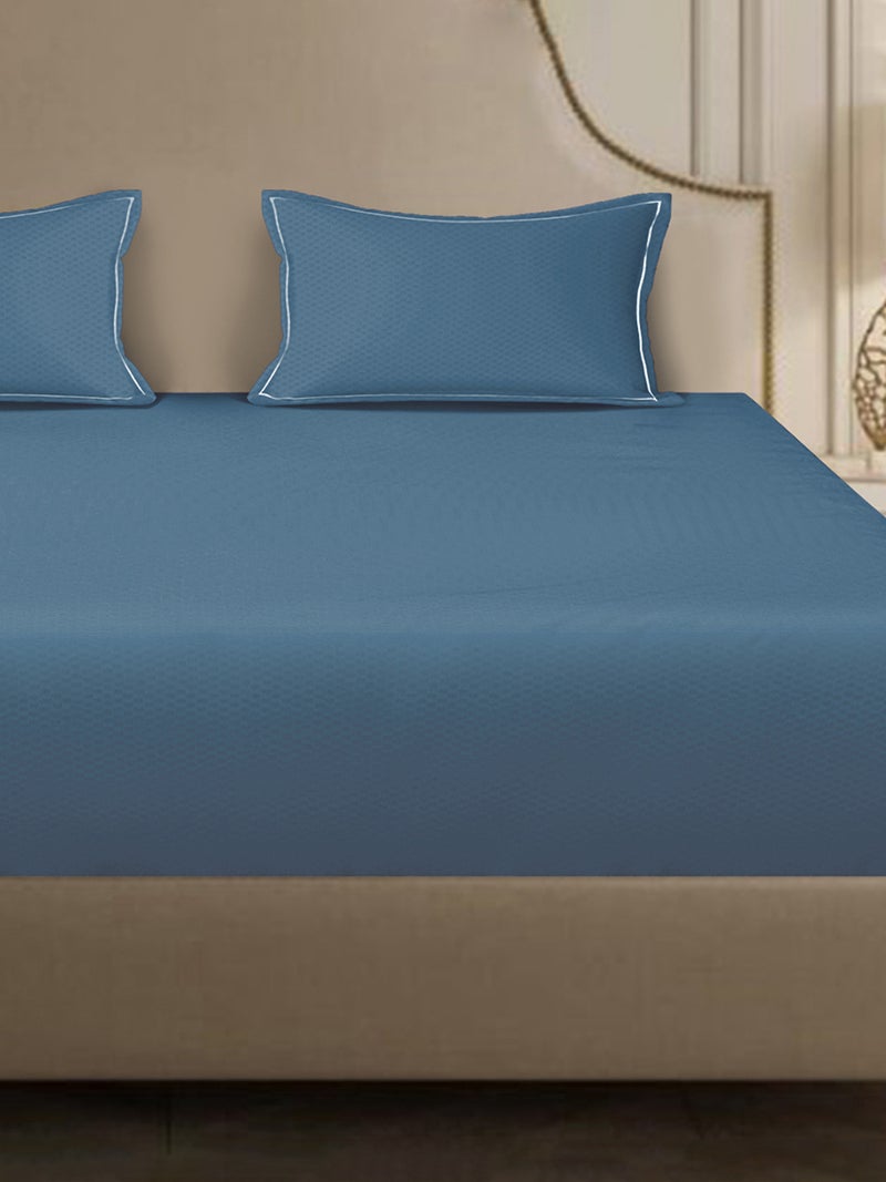 MULBERRY LIVING 100% Cotton 3 pc set -Micro checks- fitted bedsheet 180x200x30cms / 2 pillowcover 50x75 cms - Mineral Blue - Image 3