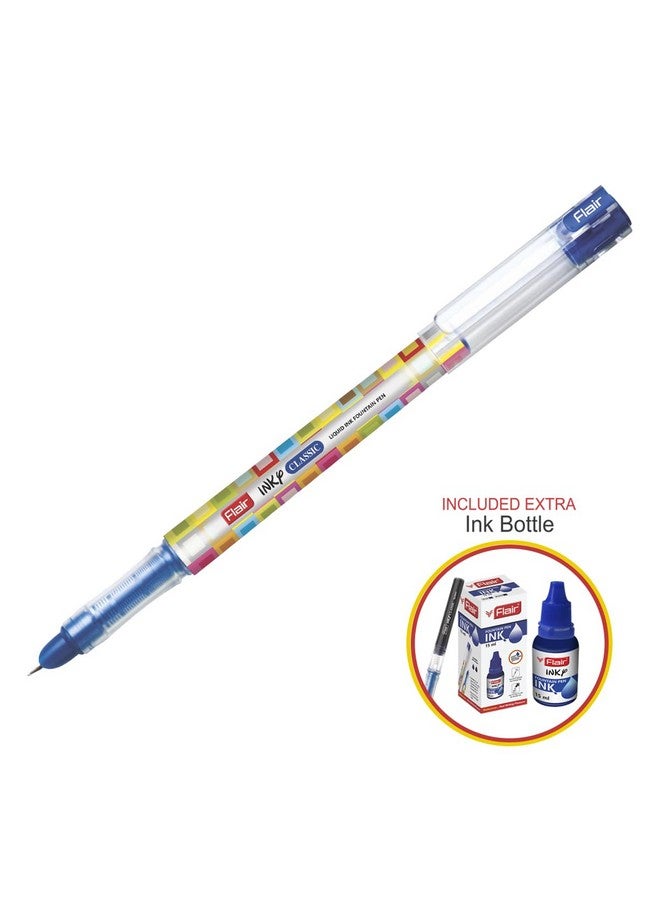 FLAIR Inky Series Classic Liquid Ink Fountain Pen Blister Pack | Ergonomic Grip Makes It Easy To Hold | Easy Refilling System With Jumbo Tube For Longer Writing | Blue Ink, Pack Of 2 - Image 2