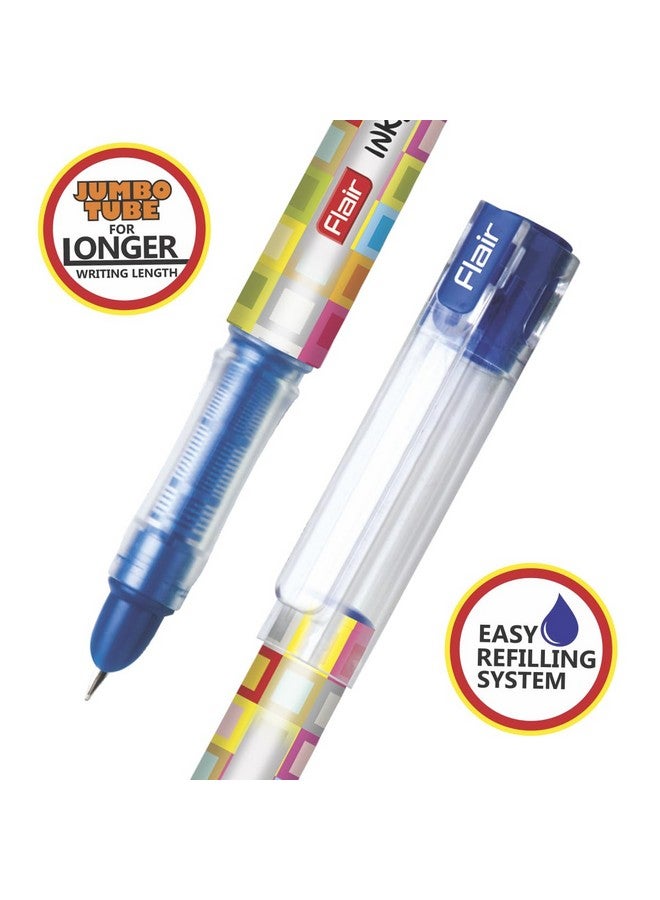 FLAIR Inky Series Classic Liquid Ink Fountain Pen Blister Pack | Ergonomic Grip Makes It Easy To Hold | Easy Refilling System With Jumbo Tube For Longer Writing | Blue Ink, Pack Of 2 - Image 3