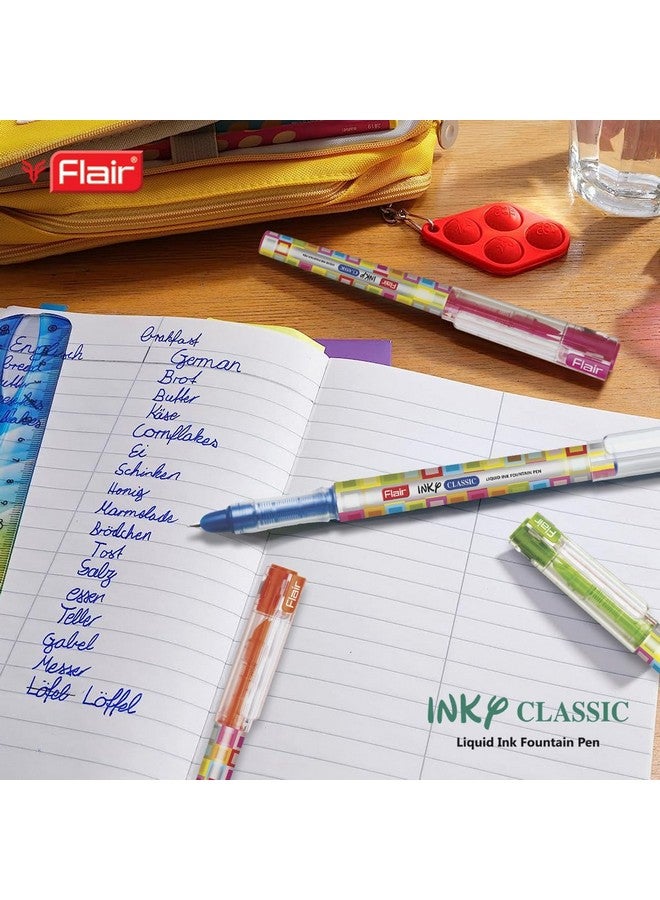 FLAIR Inky Series Classic Liquid Ink Fountain Pen Blister Pack | Ergonomic Grip Makes It Easy To Hold | Easy Refilling System With Jumbo Tube For Longer Writing | Blue Ink, Pack Of 2 - Image 5