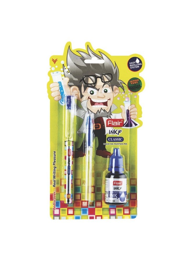 FLAIR Inky Series Classic Liquid Ink Fountain Pen Blister Pack | Ergonomic Grip Makes It Easy To Hold | Easy Refilling System With Jumbo Tube For Longer Writing | Blue Ink, Pack Of 2 - Image 1