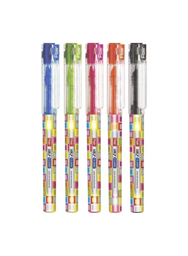 FLAIR Inky Series Classic Liquid Ink Fountain Pen Blister Pack | Ergonomic Grip Makes It Easy To Hold | Easy Refilling System With Jumbo Tube For Longer Writing | Blue Ink, Pack Of 2 - Image 4