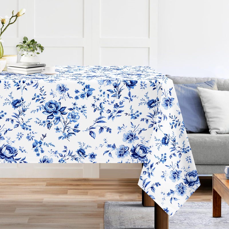 Arquiel Watercolor Blue Floral Tablecloth Waterproof Rose Flower Rectangle Table Cloth Washable Table Cover for Kitchen Dining Party Decor 6084 Inch
