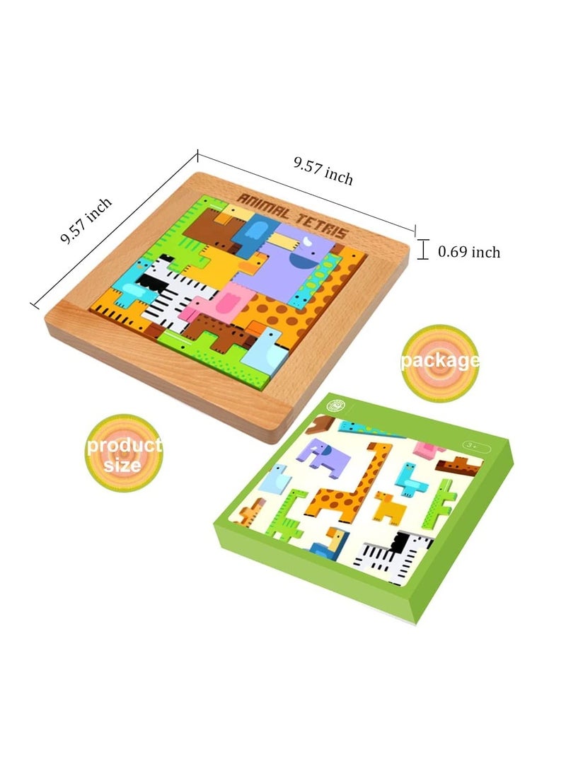 SYOSI Wooden Toddler Puzzles Toys Animal Beechwood Building Blocks Montessori Educational Toys for Toddler 3+ Years Shape Matching 3D Wooden Puzzle - Image 1