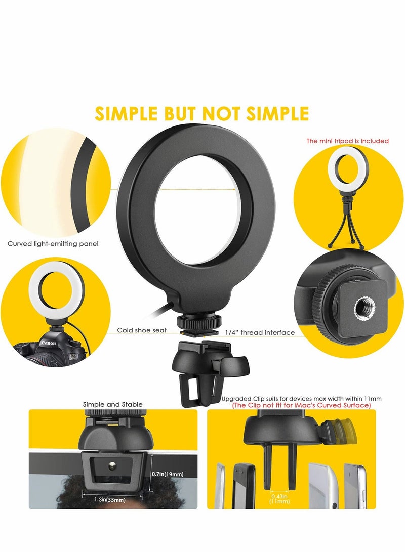 Video Conference Lighting Kit, 4" Ring Light for Laptop with Stand Clip, Remote Working, Distance Learning, Zoom Call Lighting, Self Broadcasting, Computer Conferencing - Image 3