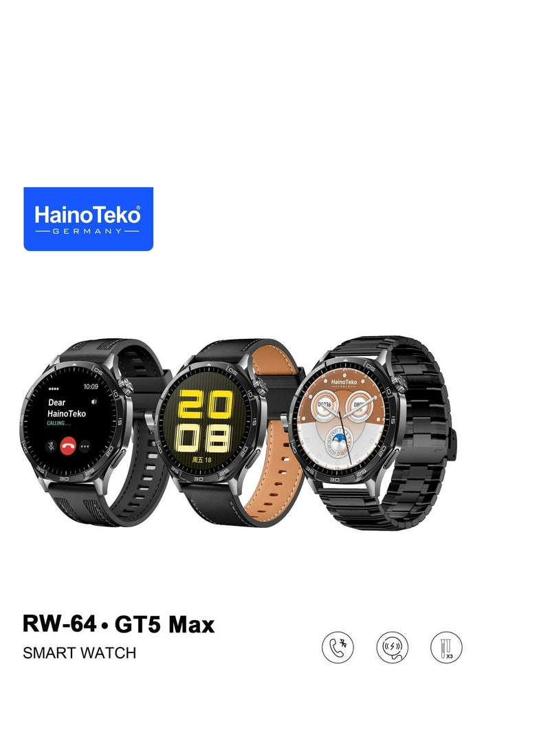 Haino Teko HAINOTEKO Smart Watch GT5 Max Round Screen AMOLED Display with 3 Pair Straps and Wireless Charger Multicolour - Image 2