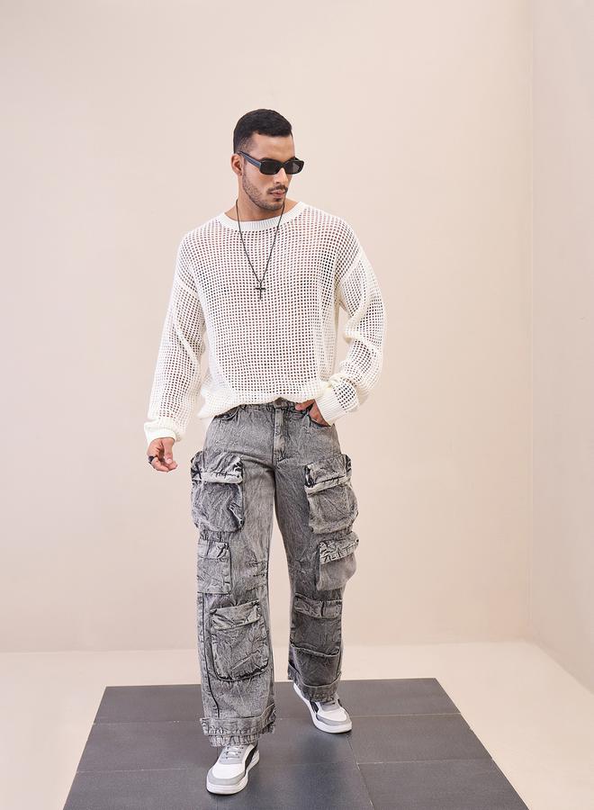 Mascln Sassafras Textured Oversized Crochet Sweater - Image 2