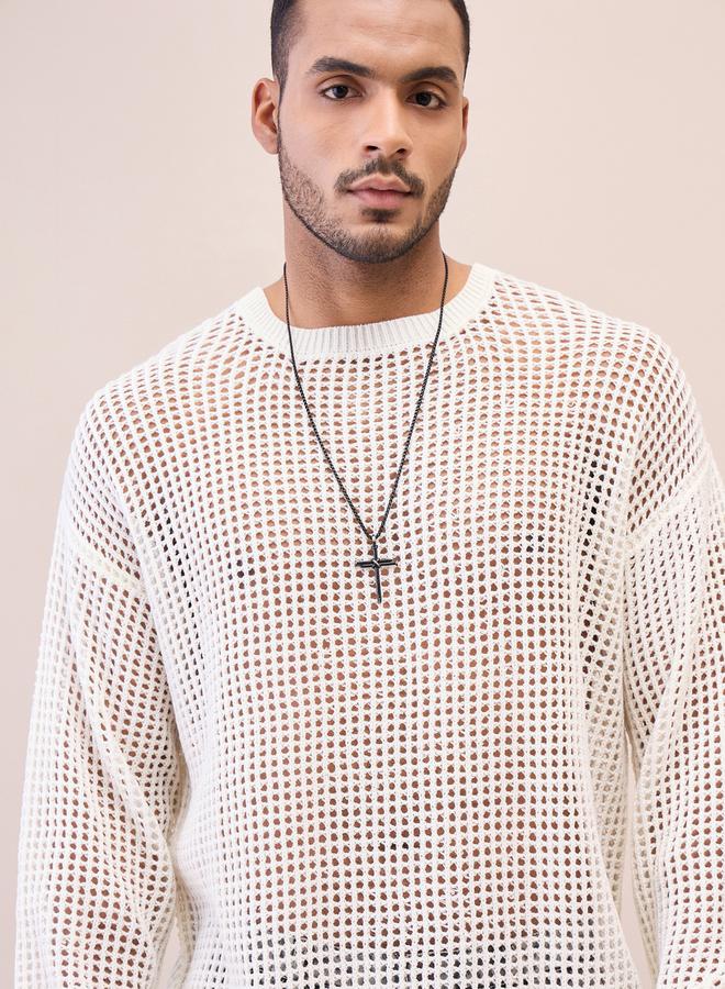 Mascln Sassafras Textured Oversized Crochet Sweater - Image 4