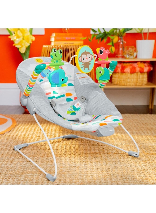 Bright Starts Playful Paradise Comfy Baby Bouncer Seat with Soothing Vibration and Toys, Unisex, 0-6 Months
